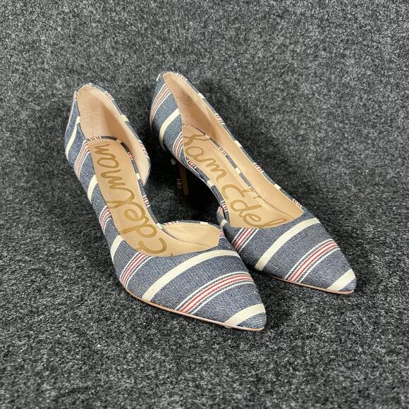 Women’s Sam Edelman Heels 6.5 Denim Stripe USA America Flag Patriotic - Picture 1 of 7